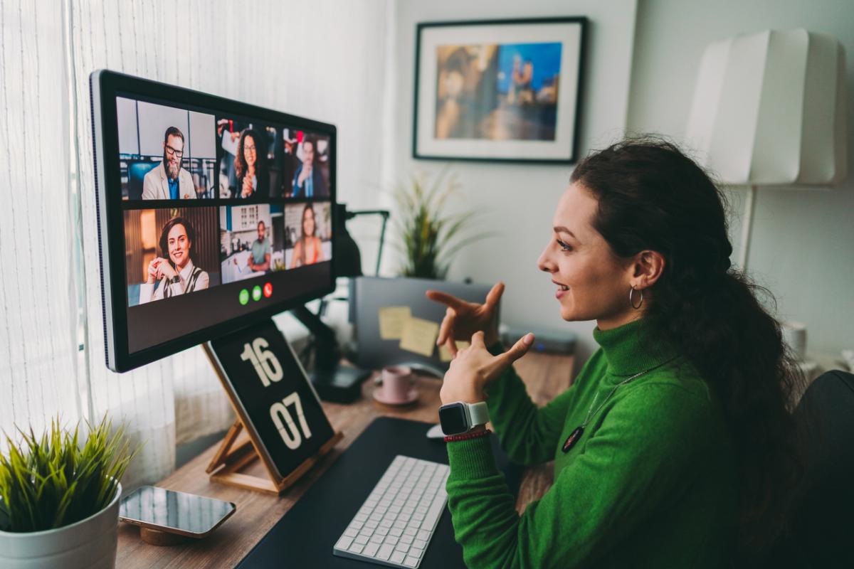 Smiling woman working remotely from home in Lakewood, WA